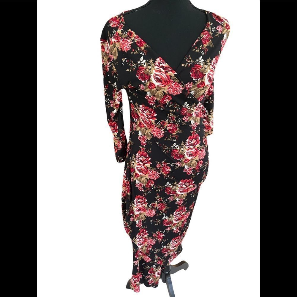 Lilac Clothing maternity faux wrap floral maxi dress, ruched sides, size small